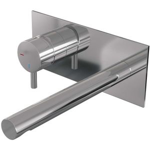 Inbouw wastafelmengkraan brauer chrome edition coldstart rechte uitloop korte ronde hendel links chroom met afdekplaat