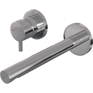 Inbouw wastafelmengkraan brauer chrome edition coldstart rechte uitloop korte ronde hendel links chroom met rozetten