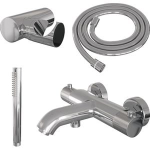 Brauer Chrome Carving badthermostaat met badset - staafhanddouche - chroom