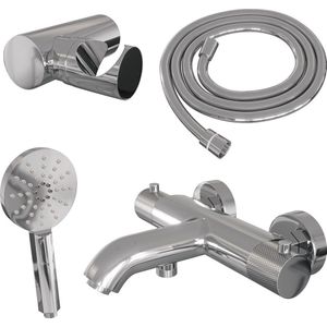 Brauer Chrome Carving badthermostaat met badset - 3 standen handdouche - chroom