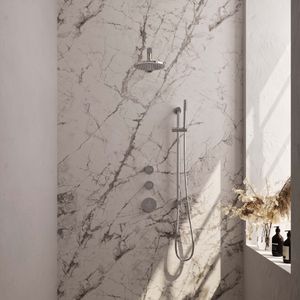 Regendoucheset inbouw brauer chrome carving thermostatisch 20 cm met wandarm, glijstang en handdouche staaf losse stopkranen chroom