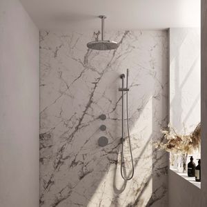 Brauer Chrome Carving Thermostatische Inbouw Doucheset - Hoofddouche 30cm - Plafondbuis - Staafhanddouche - Met Glijstang - Chroom - Messing - Kranen