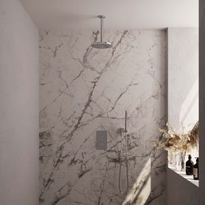 Regendoucheset inbouw brauer chrome carving thermostatisch 20 cm met 3-weg omstelling, plafondarm en staaf handdouche chroom