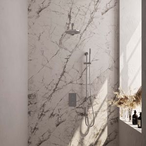Regendoucheset inbouw brauer chrome carving thermostatisch 20 cm met 3-weg omstelling, wandarm, glijstang en staaf handdouche chroom