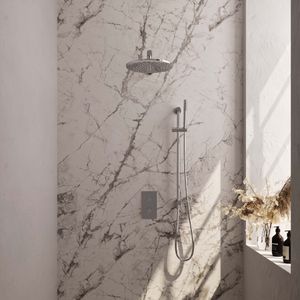Regendoucheset inbouw brauer chrome carving thermostatisch 30 cm met 3-weg omstelling, wandarm, glijstang en staaf handdouche chroom