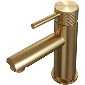 Brauer Gold Carving wastafelkraan met lange, ronde handgreep en ColdStart geborsteld messing PVD