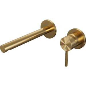 Inbouw wastafelmengkraan brauer gold carving coldstart rechte uitloop ronde hendel rechts geborsteld goud pvd met rozetten