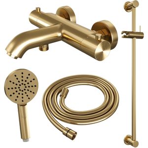 Brauer Gold Edition Badkraan Opbouw - glijstang - 2 functies - 2 gladde knoppen - handdouche rond 3 standen - PVD - geborsteld goud 5-GG-041-2