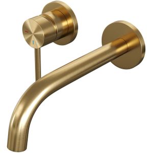 Inbouw Wastafelmengkraan Brauer Gold Edition Coldstart Gebogen Uitloop Ronde Hendel Links Geborsteld Goud PVD Met Rozetten