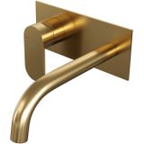 Brauer Gold Edition inbouw wastafelkraan - gebogen uitloop - achterplaat - hendel 3 links - geborsteld goud PVD