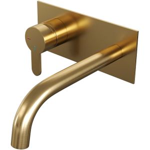 Brauer Gold Edition Wastafelmengkraan inbouw - gebogen uitloop rechts - hendel plat smal - afdekplaat - model D2 PVD - geborsteld goud 5-GG-083-B4