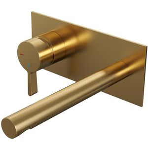 Brauer Gold Edition inbouw wastafelkraan - rechte uitloop - achterplaat - hendel 2 links - geborsteld goud PVD