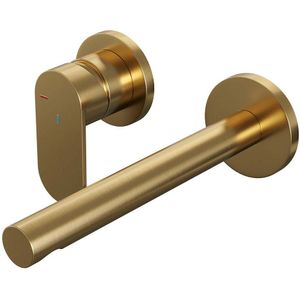 Inbouw wastafelmengkraan brauer gold edition coldstart rechte uitloop platte hendel links geborsteld goud pvd met rozetten