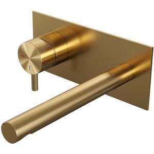 Brauer Gold Edition inbouw wastafelkraan - rechte uitloop - achterplaat - hendel 5 links - geborsteld goud PVD