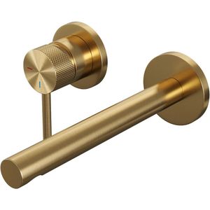 Inbouw wastafelmengkraan brauer gold carving coldstart rechte uitloop ronde hendel links geborsteld goud pvd met rozetten