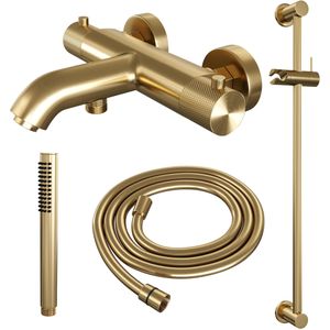 Brauer Gold Carving thermostatische badkraan met glijstang en staafhanddouche geborsteld messing PVD