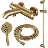 Brauer Gold Carving thermostatische badkraan met glijstang en 3 standen handdouche geborsteld messing PVD