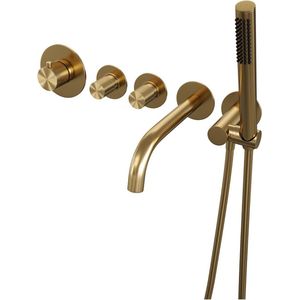 Inbouwthermostaatset Brauer Gold Carving Incl Baduitloop en Staafhanddouche Messing Goud