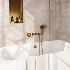 Brauer Gold Carving Inbouw Badthermostaat Met Badafvoer/vulcombinatie - 3-standen Handdouche - Geborsteld Goud PVD - Kranen - Badkranen - Inbouw