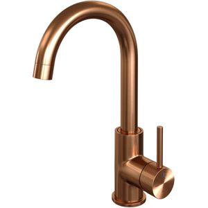 Brauer Copper Carving wastafelkraan met ronde uitloop, ronde handgreep en ColdStart geborsteld koper PVD