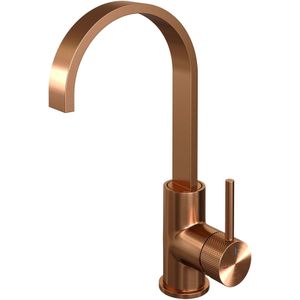 Brauer Copper Carving wastafelkraan met platte uitloop, ronde handgreep en ColdStart geborsteld koper PVD