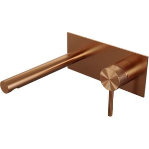 Brauer Copper Carving - Wastafelkraan - Inbouw - Geborsteld Koper PVD - 1 Greeps - Model A1 - Rechte Uitloop & Afdekplaat