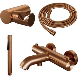Brauer Copper Edition thermostatische badkraan met wandhouder en staafhanddouche geborsteld koper PVD