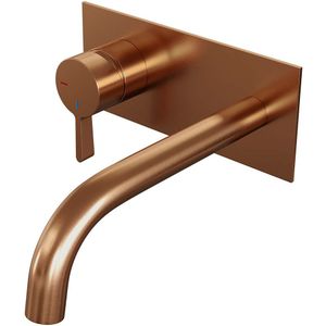 Brauer Copper Edition inbouw wastafelkraan - gebogen uitloop - achterplaat - hendel 2 links - geborsteld koper PVD