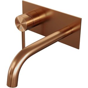 Brauer Copper Edition inbouw wastafelkraan - gebogen uitloop - achterplaat - hendel 1 links - geborsteld koper PVD