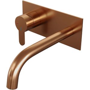 Brauer Copper Edition Wastafelmengkraan inbouw - gebogen uitloop rechts - hendel plat smal - afdekplaat - model D2 PVD - geborsteld koper 5-GK-083-B4