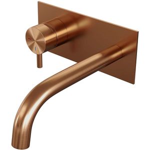 Brauer Copper Edition ColdStart wastafelkraan inbouw gebogen uitloop met achterplaat model B2 koper geborsteld PVD