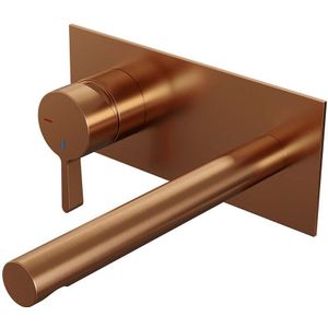 Brauer Copper Edition ColdStart wastafelkraan inbouw rechte uitloop met achterplaat model E2 koper geborsteld PVD