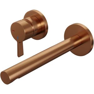 Inbouw Wastafelmengkraan Brauer Copper Edition Coldstart Rechte Uitloop Halfronde Hendel Links Geborsteld Koper PVD Met Rozetten