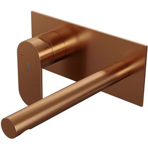 Inbouw wastafelmengkraan brauer copper edition coldstart rechte uitloop platte hendel links geborsteld koper pvd met afdekplaat