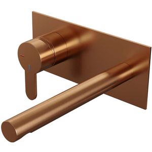 Brauer Copper Edition ColdStart wastafelkraan inbouw rechte uitloop met achterplaat model D2 koper geborsteld PVD