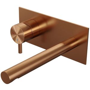 Brauer Copper Edition inbouw wastafelkraan - rechte uitloop - achterplaat - hendel 5 links - geborsteld koper PVD