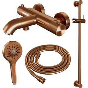 Brauer Copper Carving badthermostaat met glijstangset - 3-standen handdouche - koper geborsteld PVD