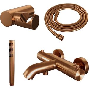 Brauer Copper Carving Badkraan - douchegarnituur - handdouche staaf 1 stand - carving knop - PVD - geborsteld koper
