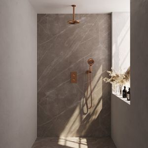 Copper Carving thermostatische inbouw regendouche set met omstelling, 20cm douchekop en handdouche