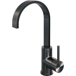 Wastafelmengkraan brauer gunmetal carving coldstart opbouw hoog plat gebogen ronde hendel geborsteld gunmetal pvd