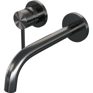 Brauer Gunmetal Edition Inbouw Wastafelkraan - Gebogen Uitloop - Rozetten - Hendel 1 Links - Geborsteld Gunmetal PVD - Messing - Kranen