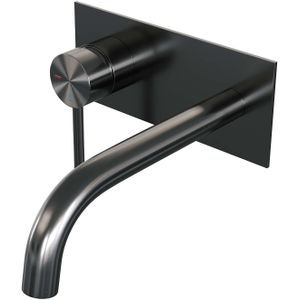 Brauer Gunmetal Edition Inbouw Wastafelkraan - Gebogen Uitloop - Achterplaat - Hendel 1 Links - Geborsteld Gunmetal PVD - Messing - Kranen