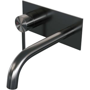 Brauer Gunmetal Edition inbouw wastafelkraan - gebogen uitloop - achterplaat - hendel 1 links - geborsteld gunmetal PVD