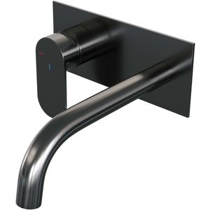 Brauer Gunmetal Edition inbouw wastafelkraan - gebogen uitloop - achterplaat - hendel 3 links - geborsteld gunmetal PVD