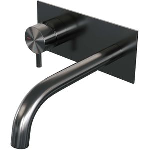 Inbouw wastafelmengkraan brauer gunmetal edition coldstart gebogen uitloop korte ronde hendel links geborsteld gunmetal pvd met afdekplaat