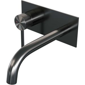 Brauer Gunmetal Carving inbouw wastafelkraan - gebogen uitloop - achterplaat - hendel 1 links - geborsteld gunmetal PVD