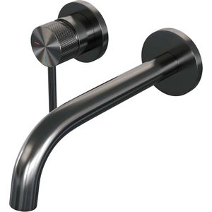 Inbouw Wastafelmengkraan Brauer Gunmetal Carving Coldstart Gebogen Uitloop Ronde Hendel Links Geborsteld Gunmetal Met Rozetten