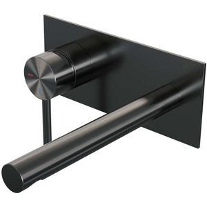 Inbouw Wastafelmengkraan Brauer Gunmetal Edition Coldstart Rechte Uitloop Ronde Hendel Links Geborsteld Gunmetal PVD Met Afdekplaat