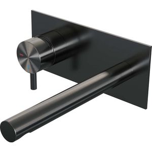 Brauer Gunmetal Edition Inbouw Wastafelkraan - Rechte Uitloop - Achterplaat - Hendel 5 Links - Geborsteld Gunmetal PVD - Messing - Kranen