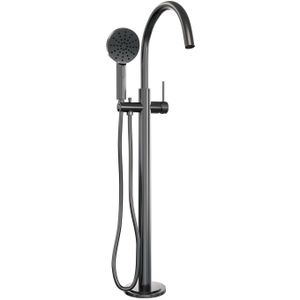 Brauer Gunmetal Carving vrijstaande badmengkraan met 3 standen handdouche gunmetal geborsteld PVD